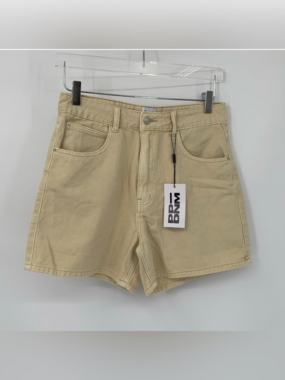 Princess Polly Swalla cotton twill shorts beige tan denim cotton high rise new 6
